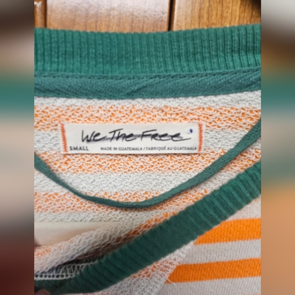 NWOT Free People Classic Striped OversizedCrewneck orange/green stripes Sz Small - Picture 3 of 5